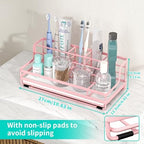 HapiRm Toothbrush Holders for Bathroom - 5 Partitions Bathroom Counter Organizer with Instant Drying Stone, Stainless Steel Countertop Storage Electric Toothbrush Toothpaste Holder - Pink - Image 4