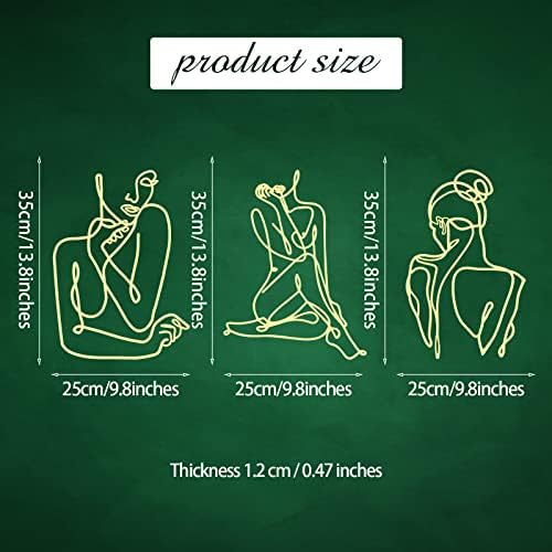 Photect 3 Pcs Metal Wall Art Minimalist Woman Line Decor, Elegant, Gold - Image 3