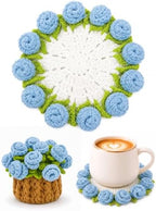 Crochet Flower Bouquet Coasters, Cotton Rose Gifts for Home Decor 2Pcs by KQJS