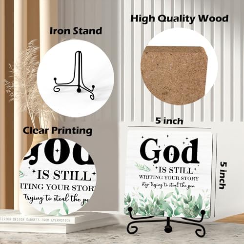 Home Decor, Farmhouse Shelf Decor For Living Room, Boho Aesthetic Table Decorations, Christian Gifts For Women Men, Entryway Tv Stand Fireplace Mantle Coffee Table Decoration (story-06) - Image 2