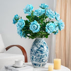 Artificial Flowers 23.2In Artificial Roses 20PCS Fake Roses Long Stem Artificial Flowers for Tall Vase Silk Rose Spring Suitable for Indoor Wedding Party Decor Valentine's Day DIY Bouquet,Blue - Image 6