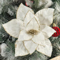 10 Pcs 9.4" Velvet Poinsettia Picks Glitter Artificial Christmas Flower Stems for Xmas Tree Wreath Garland Winter New Year Home Decoration, Cream White by YSZL