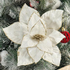 10 Pcs 9.4" Velvet Poinsettia Picks Glitter Artificial Christmas Flower Stems for Xmas Tree Wreath Garland Winter New Year Home Decoration, Cream White by YSZL