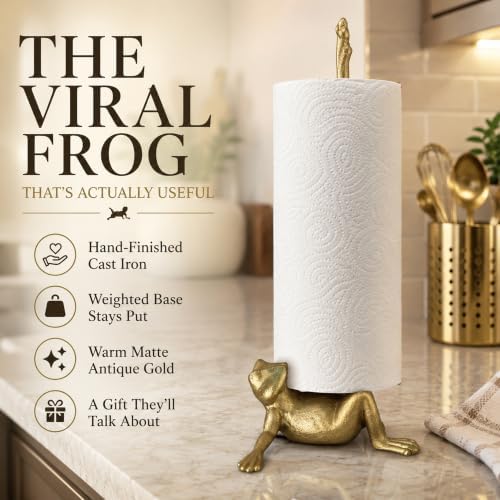 WallCharmers Gold Frog Paper Towel Holder & Metal Toilet Paper Holder Stand - Image 2
