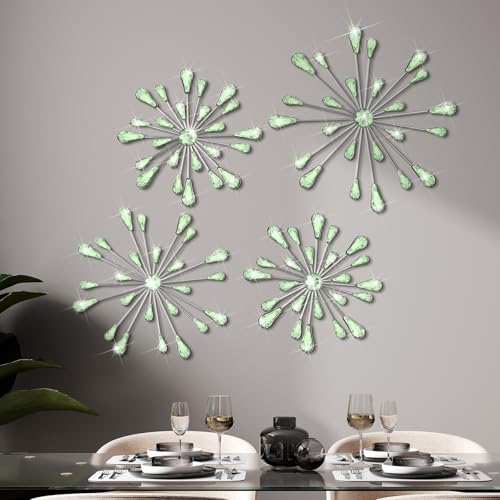 Hicarer 4 Pcs Starburst Wall Decor, Bling Metal Wall Art, Green by Hicarer