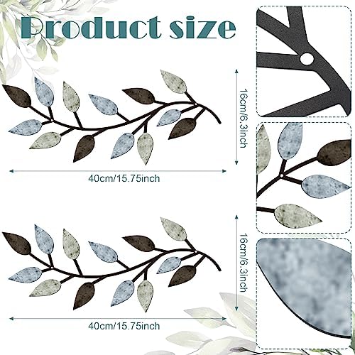 Zhengmy 2 Pcs Metal Leaf Wall Art Vine Branch Decor,Pastel Colors - Image 2