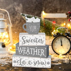 Marsui 4 Pcs Winter Table Decorations Wooden Let It Snow Tiered Tray Decor - Image 6