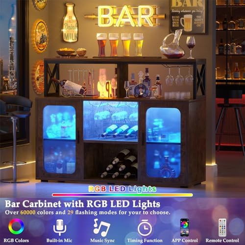 Aheaplus Bar Cabinet with Power Outlets, Liquor Cabinet with Led Lights and - Image 5