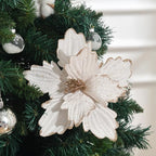 10 PCS Glitter Poinsettias, 8.7" Artificial Christmas Flowers, Cream White - Image 3