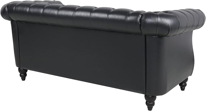 LEVNARY Leather Sofa, Chesterfield Tufted Upholstered 2 Seater Couch, Modern - Image 5
