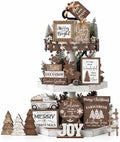Mifoci 15 Pcs Christmas Neutral Christmas Tiered Tray Decor Rustic Wood by Mifoci