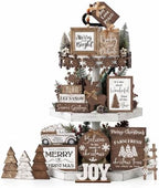 Mifoci 15 Pcs Christmas Neutral Christmas Tiered Tray Decor Rustic Wood by Mifoci