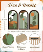 Putuo Decor Boho Wall Decor with Cactus, Modern Wooden Minimalist Wall Decor, Abstract Green Room Decorations 16x8 In Mid Century Artwork for Living Room Bedroom Office in Desert Green Set of 3 - Image 3