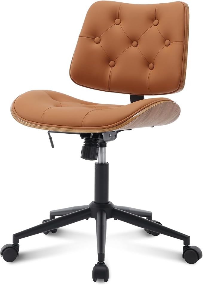 Armless Home Office Chair with Wheels, PU Leather Adjustable Height Computer - Image 8
