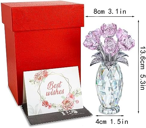Pink Crystal Glass Rose Figurine Flower Home Table Centerpiece Decor - Image 5