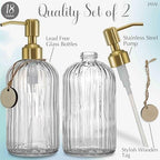 JASAI 2PACK 18Oz Fluted Glass Soap Dispenser with Golden Rust Proof Pump - Image 2