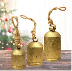 Decorative Cow Bells Set of 3 Large Harmony Bells - Vintage Giant Christmas Bells, Country Rustic Cowbell on Jute Rope XL Hanging Lucky Golden Bells (4"-6"-8") - Image 2
