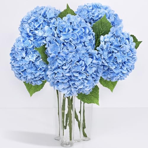 6 Pcs Real Touch Hydrangea Artificial Flowers, 21" Latex Fake Flowers, Blue by Yastouay