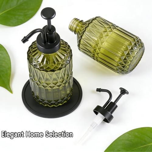 Amolliar 12 Oz Glass Soap Dispenser with Plastic Pump,Green-Black,2 Pack - Image 7