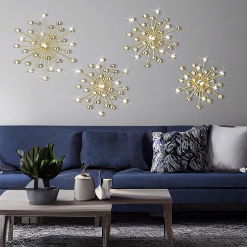 Blulu 4 Pcs Gold Wall Decor Starburst Metal Wall Art with 3D Rhinestone - Image 6
