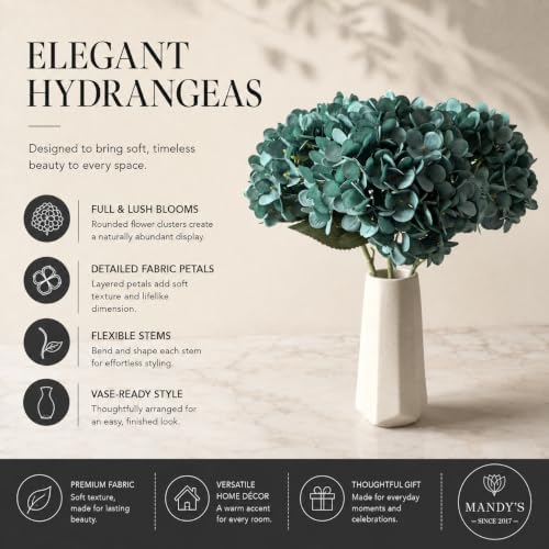 Mandy's 3 Stems Artificial Teal Hydrangea Flowers - Image 2
