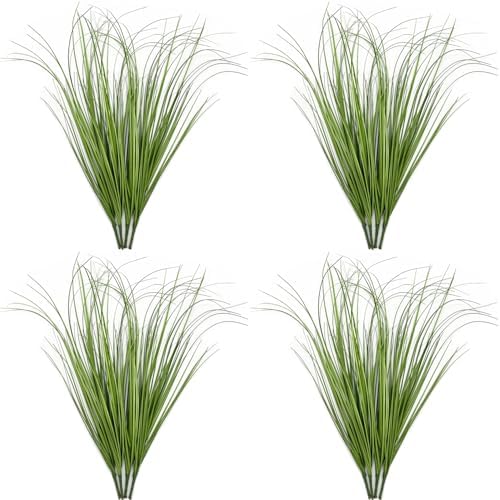 Artificial Shrubs Bushes Fake Plastic Tall Wheat Grass 16 Bundles, Faux Greenery Plants for Indoor Outdoor Décor Home Garden Verandah Kitchen Office Wedding Christmas DIY Decoration Green Leaves 16p by CATTREE