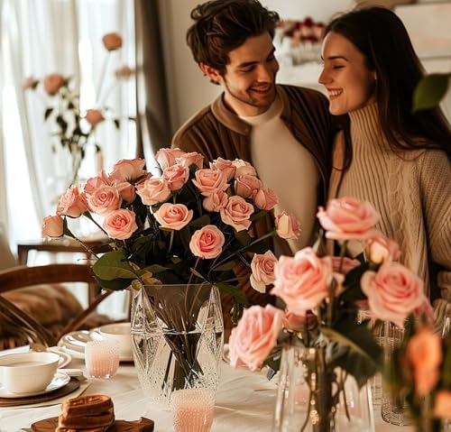 Real Touch Artificial Roses, 8PCS Long Stem Faux Flowers with Gift Box Packaging, Allergy-Free Floral Gift Set, Realistic Fake Roses for Home, Kitchen, Office, Wedding Décor, Gift Arrangement - Image 5