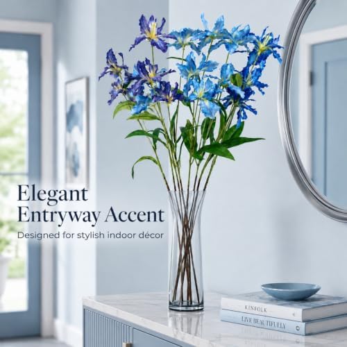 12 Pcs Artificial Iris Flowers, Faux Iris Purple Flowers 31.5", Real Touch Long Stems Fake Blue Silk Iris Bouquets Stems for Home Vases Living Room Centerpieces Wedding Floral Decoration - Image 4