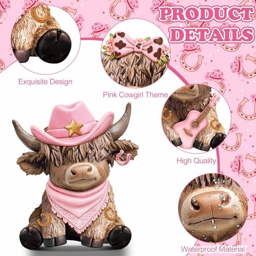 Wesiti 2 Pcs Highland Cow Figurines Resin Farmhouse Coffee Decor Statues - Image 4