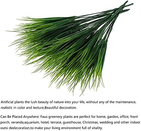 XLFAQXM 8 Pack Artificial Plants Flowers Grass Shrubs No Fade Faux Plastic Flowers Outdoor for Farmhouse Garden Porch Patio Indoor Wedding Decoration Greenery Fake Plants uv Resistant (3#Green) - Image 2