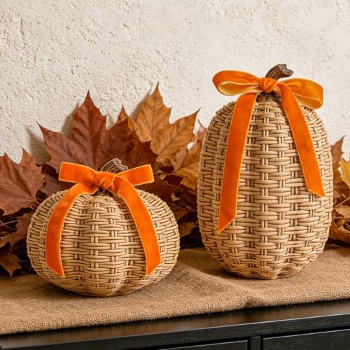 DN DECONATION Fall Pumpkin Decor, Fake Rattan Pumpkin Decorations for Home by DNDECONATION