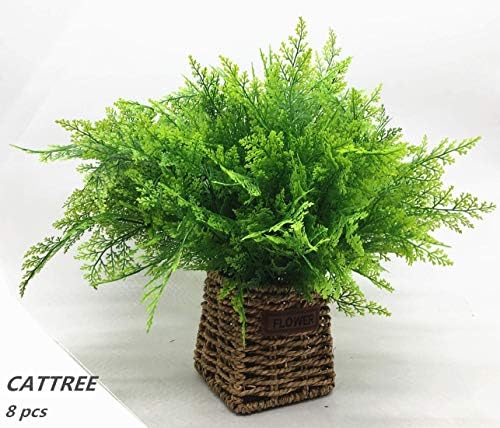 CATTREE Artificial Shrubs Bushes, Plastic Plants Fern Leaves Fake Persian Grass Wedding Indoor Outdoor Home Garden Verandah Kitchen Office Table Centerpieces Arrangements Christmas Decoration 8 pcs - Image 2