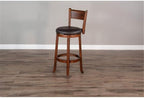 Pemberly Row Set of 3 Polished Brown Wood Bar Unit & 2 Swivel Barstool - Image 7
