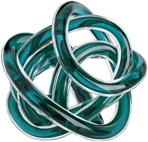 Torre & Tagus Orbit Hand Blown Glass Infinity Knot Sculpture - 4.5 Inch Glass Art Teal Knot Decor Ball for Home Decor, Small Centerpiece Table Decoration for Home Interior (Clear Teal) by TorreTagusHome