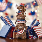 7.09inch Highland Cow 4th of July Decor, Stacked Patriotic Trio Figurine with Star & Stripe Accents, Rustic Resin Figurine for Farmhouse Table Decoration, US 250th Independence Memorial Day Gift - Image 3