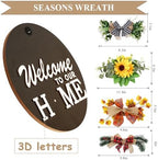 Interchangeable Welcome Sign for Front Door Decoration with 4 Seasonal Wreaths and 14 Holiday Icons, Black Welcome Door Hanger, Rustic Wooden Front Porch Sign Home décor（Black） - Image 6