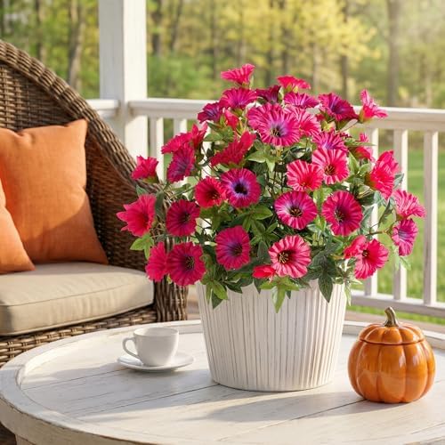 Rose Red Artificial Morning Glory Flowers for Outdoor Planters, Premium UV Resistant Silk Faux Flowers for Porch, Hanging Basket & Window Box, Summer Garden Decor, No Pot, 13.3 Inch, 4 Bundles - Image 3