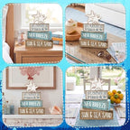 Yuntau 4 Pcs Summer Beach Decorations for Home Beach Tiered Tray Decor Starfish Coastal Rustic Starfish Wooden Block Table Sign Stacked Book Nautical Table Centerpiece for Farmhouse Office Desk Shelf - Image 5