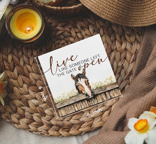 Horse Decor Sign, Farm House Cottagecore Animal Wooden Signs, Rustic Farmhouse Animal Live Like Someone Left The Gate Open Wood Sign Home Decor, Horse Gifts For Women 6x6 - Image 4