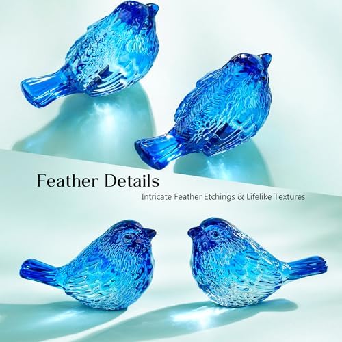 2 Pcs 3 Inch Blue Blown Glass Bird Figurines Miniature Decor - Image 6