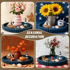 Handmade 12in Decorative Tray for Coffee Table Tray Decor, Blue Wooden Decorative Round Tray for Kitchen, Living Room, Home Decor - Image 6