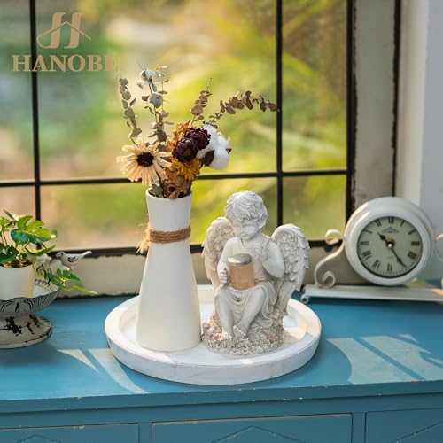 Hanobe Decorative Round Candle Holder Plate, Wood Coffee Table Tray, White - Image 6