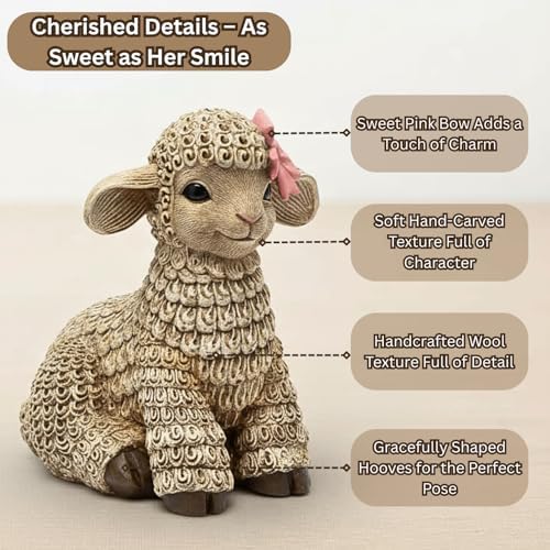 Rustic Lamb Figurine for Home Decor – Cute Farmhouse Animal Ornament – Handcrafted Resin Sheep Statue Gift – Cozy Tabletop Decoration for Living Room, Mantel or Shelf – Belle The Lamb - Image 4