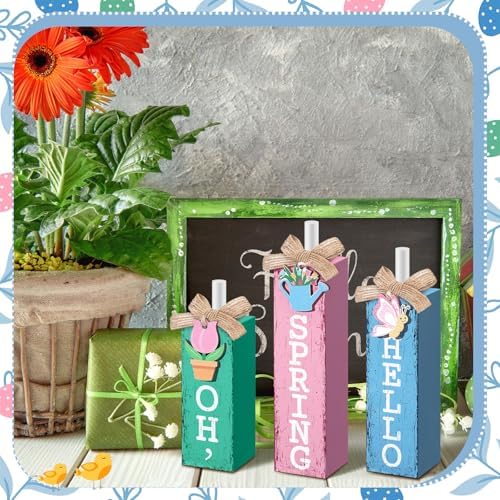 MiniInflat Spring 3 Pcs Table Decor, Wooden Block Sign Tiered Tray - Image 4