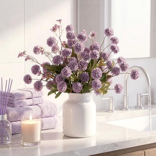Mixed 10 Pcs Artificial Pompon Mum Set-8 Chrysanthemum & 2 Rose Red Daisy, Purple Silk Faux Flower for Vase Fall Floral Arrangements Wedding Centerpiece DIY Home Indoor Outdoor Decor (No Vase) - Image 2