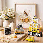 11 Pcs Bee Table Decorations Bee Tiered Tray Decorations Set Gnome Stack Signs Honey Farmhouse Rustic Wooden Table Centerpieces for Home Party - Image 3