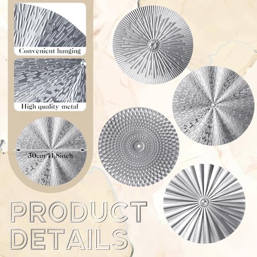 Hicarer 4 Pcs 12 Inch Silver Metal Wall Art Decor Modern Sunburst Decor - Image 3