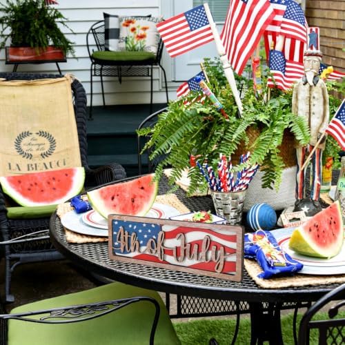 COCHIE Vintage 4th of July Decorations for Office, Home, Table, Mantel, Shelf, Desk, 4 x 11 Inch USA Flag Star Sign, Wooden Fourth of July Decor, Farmhouse Red Blue White Patriotic Centerpiece (Flag) - Image 5