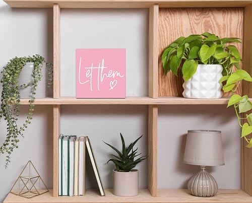 Let Them Wooden Sign, Pink Office Decorations for Work, Let Them Mental Health Rustic Wood Box Signs 5x5 Inch, Desk Shelf Tabletop Decor for Home Cubicle Decor, Office Gifts for Coworkers Women, 20 - Image 4