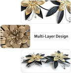 LIFFY Black Wall Decor,15" 3D Multi-layer Metal Flowers Wall Decor, Rustic Modern Floral Sculpture for Indoor Kitchen Bedroom Living Room Office Outdoor Garden Patio - Image 3